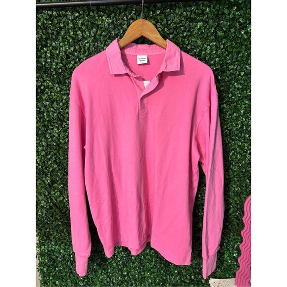 Outdoor Voices Mens Bubblegum Pink Rugby Polo Long Sleeve NWT Large - Picture 2 of 5